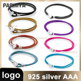 Silver Pendant Bracelet Purple Pink Double Leather Rope Bracelet