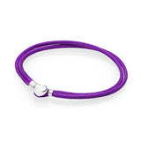 Silver Pendant Bracelet Purple Pink Double Leather Rope Bracelet