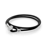 Pure Silver Pendant Bracelet Purple Pink Leather Rope DIY Charm Couple