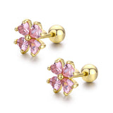 Heart CZ Stones Clover Flower Stud Earrings for Girls