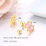 Heart CZ Stones Clover Flower Stud Earrings for Girls