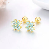 Heart CZ Stones Clover Flower Stud Earrings for Girls