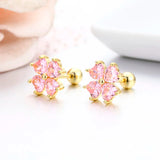 Heart CZ Stones Clover Flower Stud Earrings for Girls