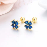 Heart CZ Stones Clover Flower Stud Earrings for Girls