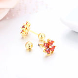 Heart CZ Stones Clover Flower Stud Earrings for Girls