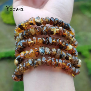 Vintage Natural Amber Bracelet Women Irregular Beads Jewelry