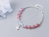 925 Silver Moonstone & Strawberry Quartz Star Bangle Bracelet