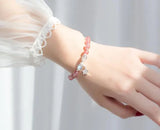 925 Silver Moonstone & Strawberry Quartz Star Bangle Bracelet