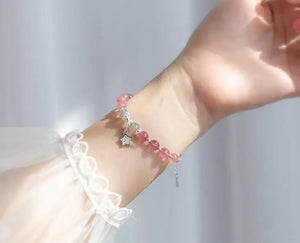 925 Silver Moonstone & Strawberry Quartz Star Bangle Bracelet