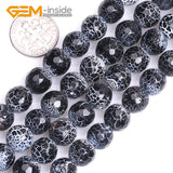 7mm-14mm Dream Fire Dragon Veins Agates Faceted Round Shape Loose Beads
