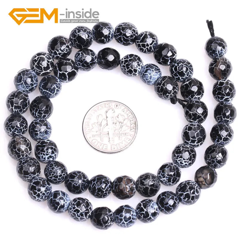 7mm-14mm Dream Fire Dragon Veins Agates Faceted Round Shape Loose Beads