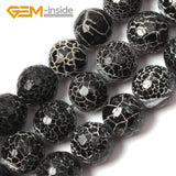 7mm-14mm Dream Fire Dragon Veins Agates Faceted Round Shape Loose Beads