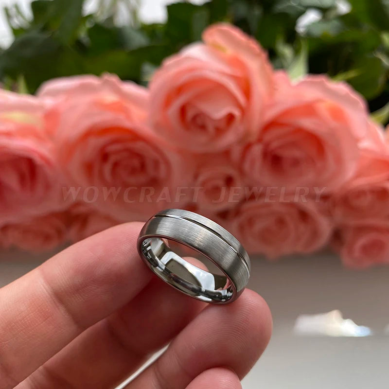 7mm Gold/Silver Tungsten Wedding Band Ring Grooved Comfort Fit Domed