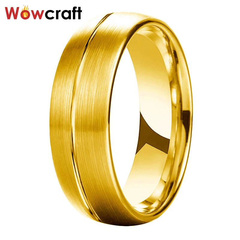 7mm Gold/Silver Tungsten Wedding Band Ring Grooved Comfort Fit Domed