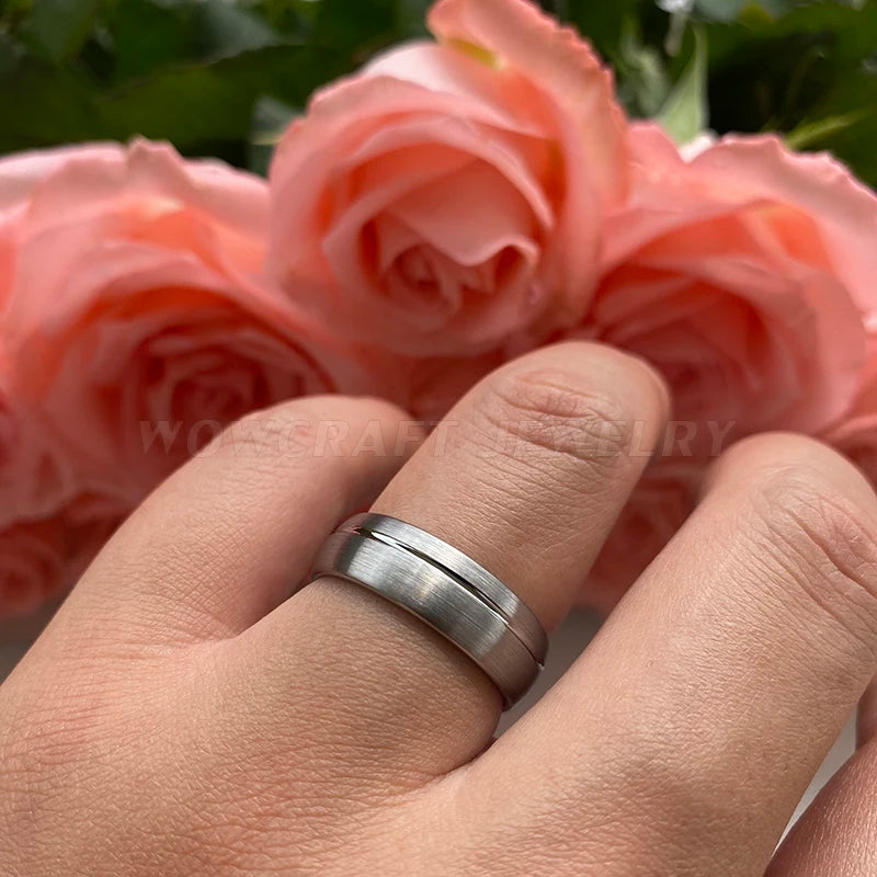 7mm Gold/Silver Tungsten Wedding Band Ring Grooved Comfort Fit Domed