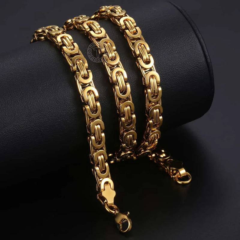7mm Flat Byzantine Link Necklace Stainless Steel Heavy Jewelry