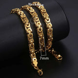 7mm Flat Byzantine Link Necklace Stainless Steel Heavy Jewelry