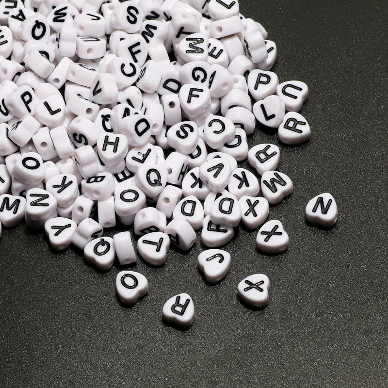 7mm Mixed Letter Acrylic Beads Love Heart Spacer Flat Alphabet Beads