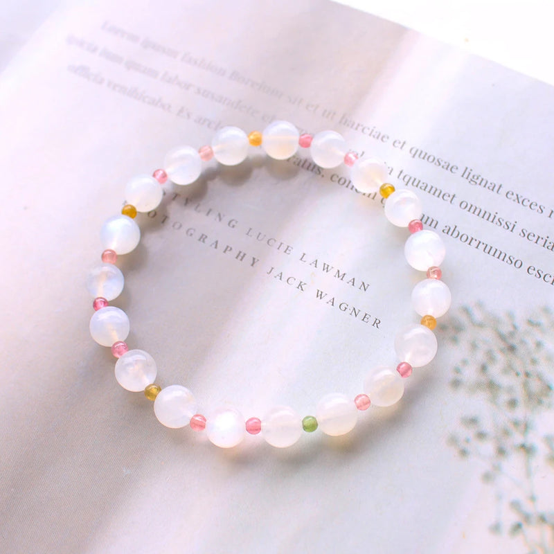 7mm Moonstone Beaded Bracelet Tourmaline Wristband Jewelry