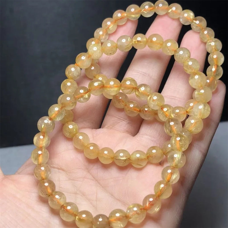 7mm Rutilated Quartz Bracelet Wealth Luck Gift Jewelry