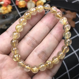 7mm Natural Rutilated Titanium Bracelet Healing Crystal Beads Brazil Jewelry