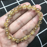 7mm Natural Rutilated Titanium Bracelet Healing Crystal Beads Brazil Jewelry