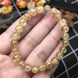 7mm Natural Rutilated Titanium Bracelet Healing Crystal Beads Brazil Jewelry