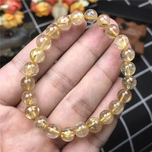 7mm Natural Rutilated Titanium Bracelet Healing Crystal Beads Brazil Jewelry