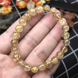 7mm Natural Rutilated Titanium Bracelet Healing Crystal Beads Brazil Jewelry