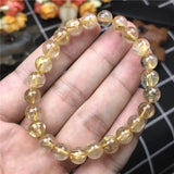 7mm Natural Rutilated Titanium Bracelet Healing Crystal Beads Brazil Jewelry