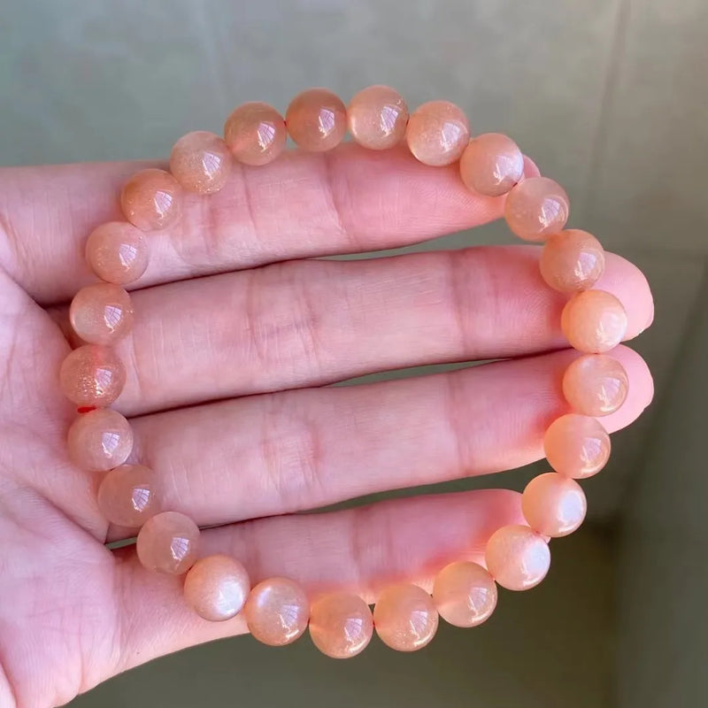 7mm Moonstone Bracelet Love Beauty Luck Gift Crystal Orange Light Beads Jewelry