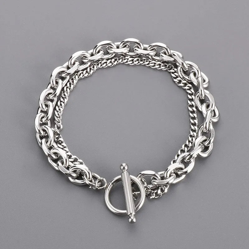 7mm Stainless Steel Double-Style Chains Bracelet for Men Women