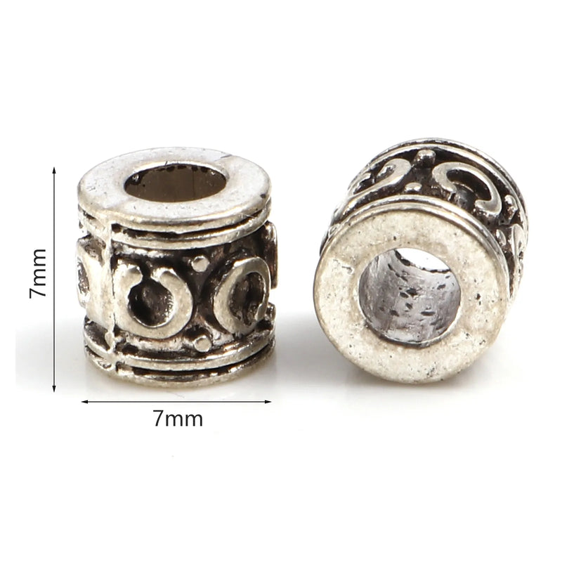 7mm Vintage Spacer Beads Antique Silver Loose Metal Beads, 100PCs