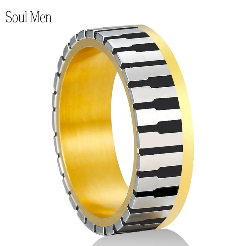 7mm Piano Keyboard Wedding Band Ring Unisex Sizes 5-10