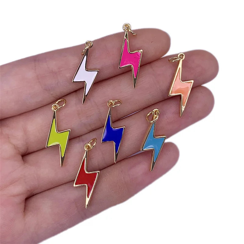 7pcs Brass Enamel Lightning Bolt Pendants Charms 8x21mm