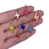7pcs Brass Enamel Lightning Bolt Pendants Charms 8x21mm