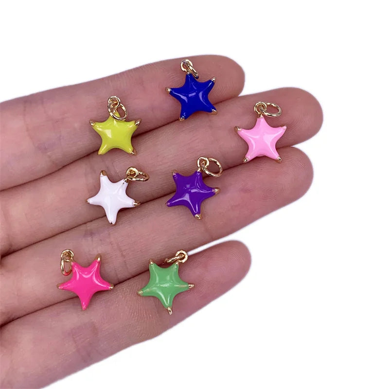 7pcs Enamel Brass Star Pendants 11x13mm DIY Jewelry