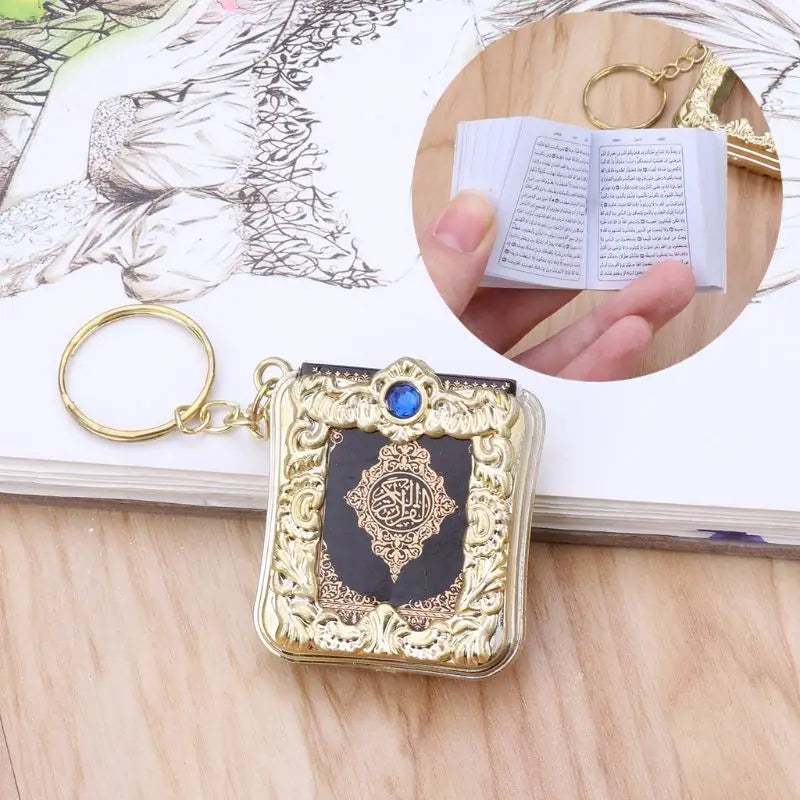 Arabic Koran Book Keychain Real Paper Mini Ark Quran Car Key Ring Decor