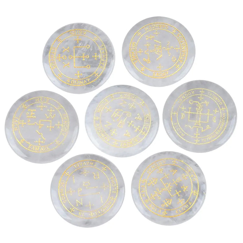 7pcs Natural Crystal Stone Engraved Magic Archangel Symbol Polished Palm Stone