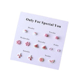 7pcs Ins Candy Week Mini Ceramic Earring Female Fresh Joker Temperament Combinat