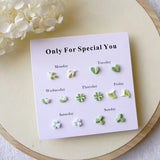 7pcs Ins Candy Week Mini Ceramic Earring Female Fresh Joker Temperament Combinat