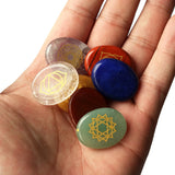 7pcs Chakra Stones with Lapis Lazuli Symbols Palm Stone 25mm
