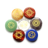 7pcs Chakra Stones with Lapis Lazuli Symbols Palm Stone 25mm