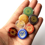 7pcs Chakra Stones with Lapis Lazuli Symbols Palm Stone 25mm