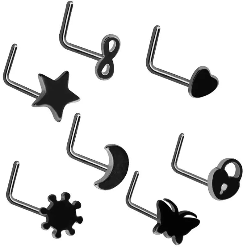 7pcs Stainless Steel Crystal Nose Rings Studs Body Jewelry