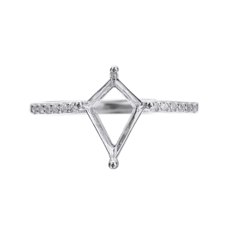 7x10MM Kite Cut Prong Ring Settings, Deco 925 Sterling Silver Rose Plated