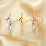 7x10MM Kite Cut Prong Ring Settings, Deco 925 Sterling Silver Rose Plated