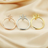 7x10MM Kite Cut Prong Ring Settings, Deco 925 Sterling Silver Rose Plated