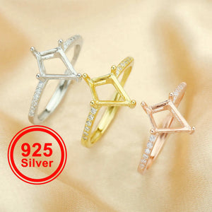 7x10MM Kite Cut Prong Ring Settings, Deco 925 Sterling Silver Rose Plated