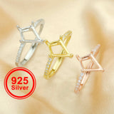 7x10MM Kite Cut Prong Ring Settings, Deco 925 Sterling Silver Rose Plated